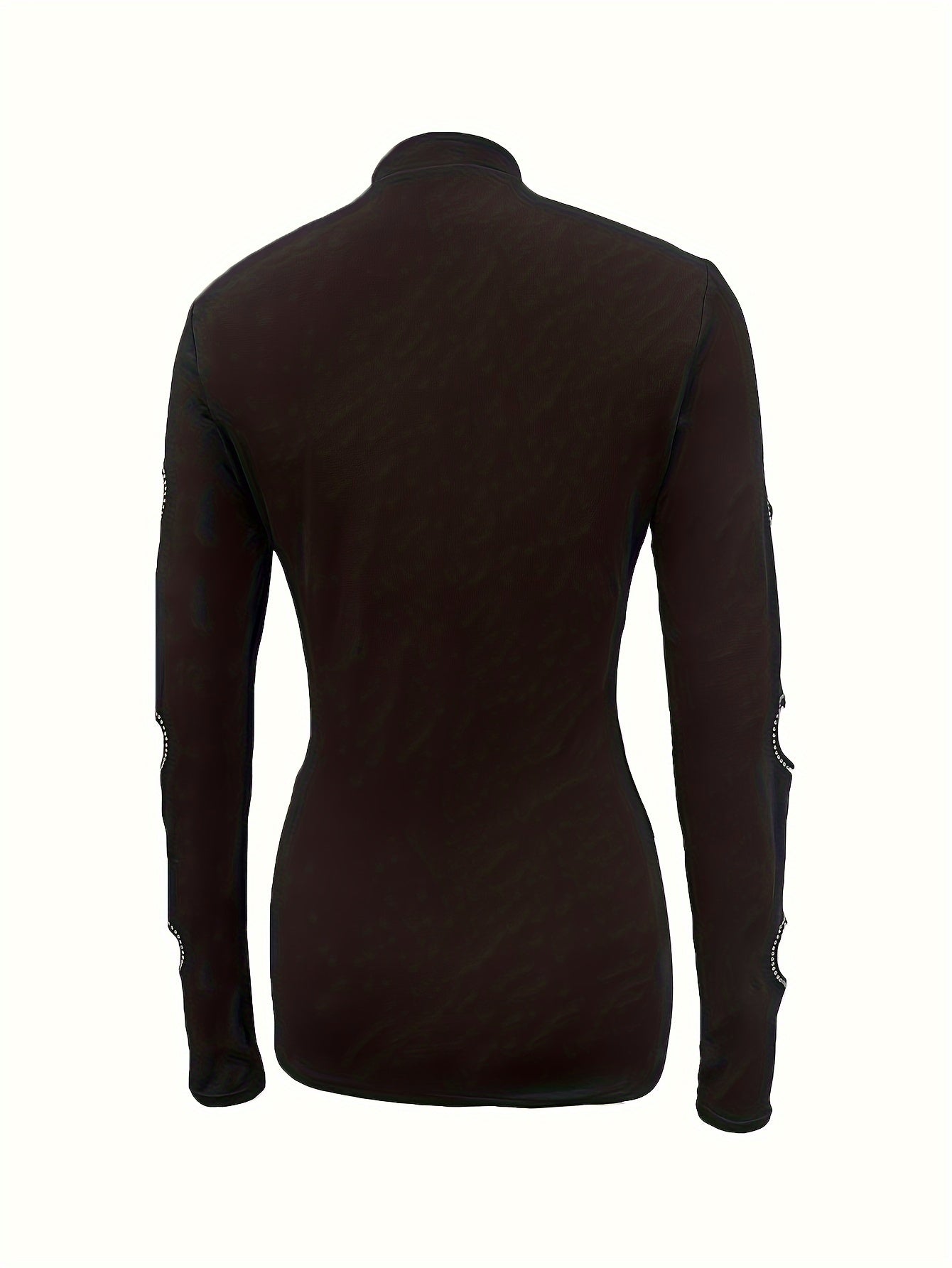 Heart Pattern Mock Neck T-Shirt, Elegant Long Sleeve Cut Out Slim Top for Spring & Fall, Women's Clothing